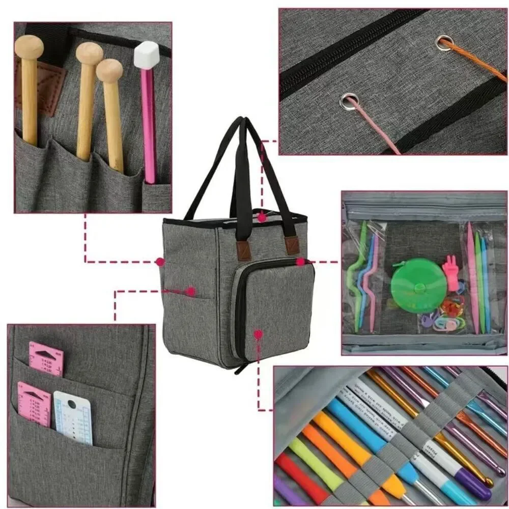 Knitting Bag Yarn Tote Organizer Womens Crochet Storage with Inner Dividers New
